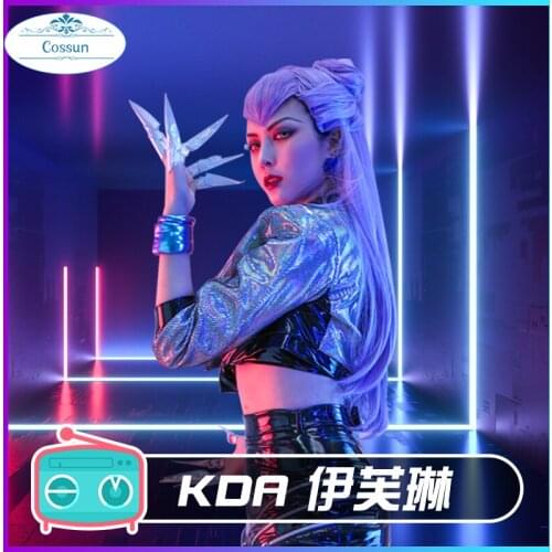 Game LOL cos Evelynn All Out KDA series Laser Singing uniform Womens team cosplay costume full set