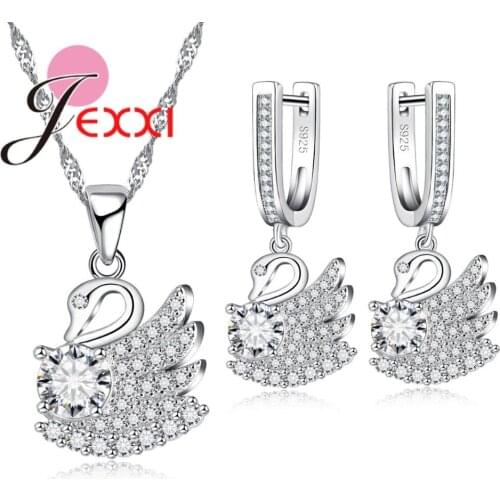 Austrian Crystal Rhinestones Swan Pendant Necklace Earring Jewelry Sets For Women Wedding Engagement Bijoux Bague