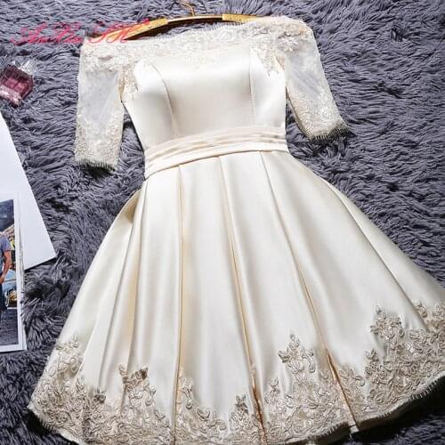 AXJFU champagne lace Evening Dresses princess vintage white short evening dress wine red boat neck flower evening dress