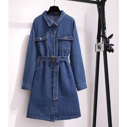 Spring Autumn denim dress women plus size bust 156cm 6XL 7XL 8XL 9XL 10XL Mid-length loose a-line dress women blue color