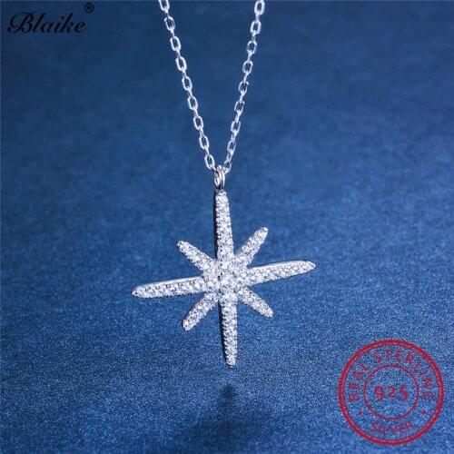 S925 Sterling Silver Snowflake Pendant Necklaces For Women White Zircon Stone Link Chain Clavicle Necklace Wedding Fine Jewelry