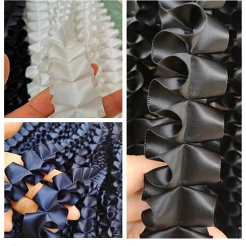 1 Yd Embroidery Floral Lace Trim Pleated Ribbon Wedding Fabric Sewing Craft DIY