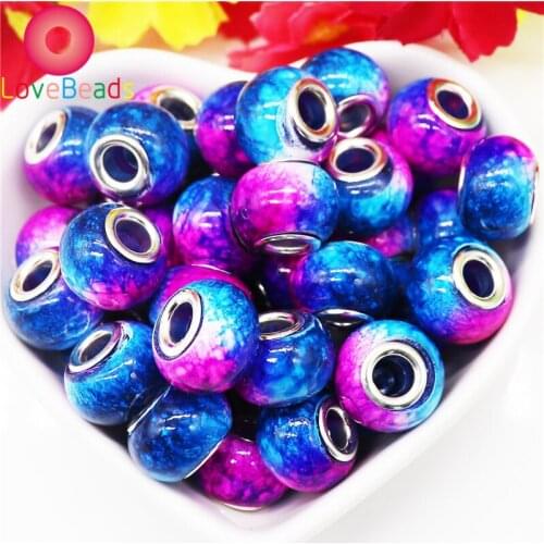10Pcs New Blue Red Color Glass Flower Murano Large Hole European Spacer Beads for Jewelry Making Hair Beads Fit Pandora Bracelet