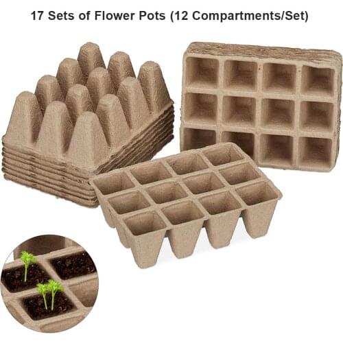 17PCS Paper Flower Pot Seed Starter Tray Biodegradable Peat Pots Seedling Germination Trays Organic Plant Seed Starter Tray Kit