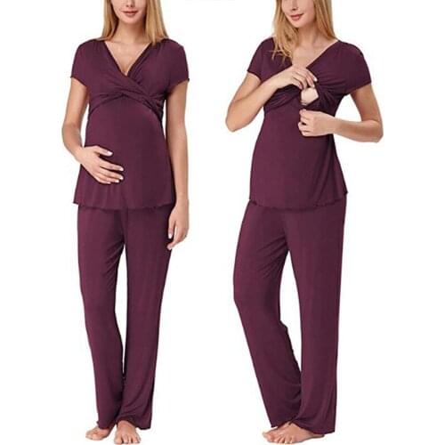 2pcs/Set Pregnant Nursing Clothes Home Leisure Breastfeeding Casual Pregnant Maternity Clothes Maternity Pant And Nursing Tops