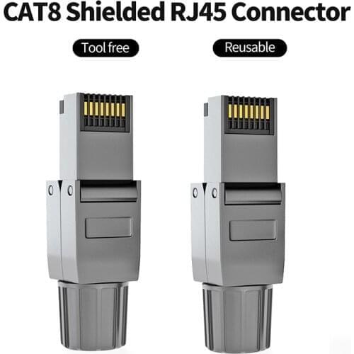 Tool-Free Ftp RJ45 Cat 8/Cat7/Cat6A Termination Plug Shielded Crystal Head Cat8 Connectors Cat6A Connector Modular 40Gbps 2pcs