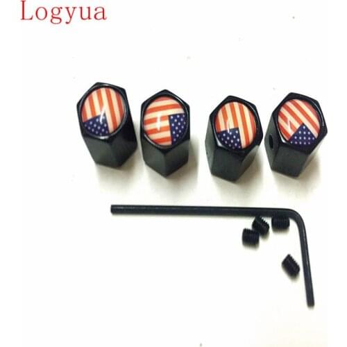 4Pcs/Lot USA US America Flag Logo Black Sliver Theftproof Metal Car Tire Valve Cap Stem Air Caps For VW Chevrolet Ford
