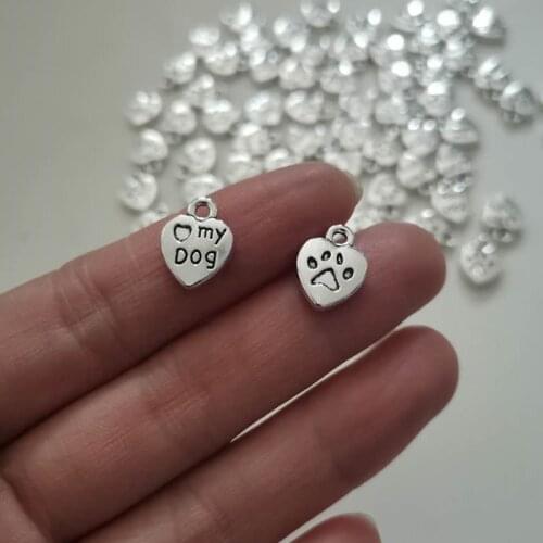 13x10mm Antique Silver Alloy Letter Love My Dog Heart Charms Pendants For Bracelet Necklace Jewelry Making