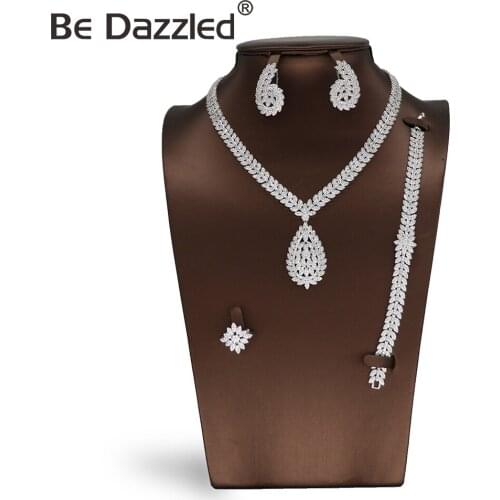 Bedazzled latest beautiful girl/women zircon jewelry set wedding luxury costume elegant wedding bridal jewelry set