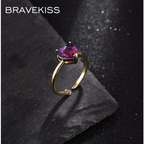 BRAVEKISS NEW Purple Gradient Heart-Shaped CZ Ring for Women Femme Adjustable Wedding Rings Rhinestone Fashion Jewelry UR0613