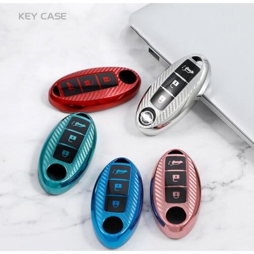 3 Button Carbon Fiber TPU Full Cover Car Key Case For Nissan Tidda Livida X-Trail T31 T32 Qashqai March Juke Pathfinder Note GTR