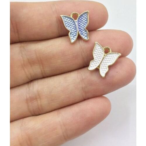 Eruifa 10pcs 12mm Epoxy Butterfly Gold plated Zinc alloy Charms Pendant Jewelry DIY Necklace Bracelet Earrings 2 colors