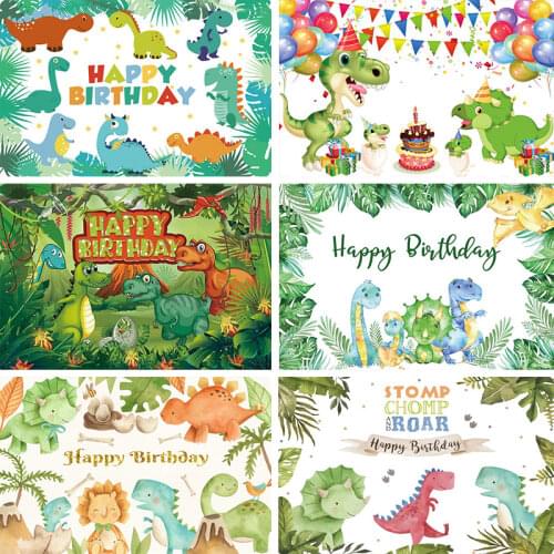Laeacco Dinosaur Birthday Party Photography Backdrop Jungle Tropical Palms Trees Leaves Poster Kid Photo Background Photo Studio