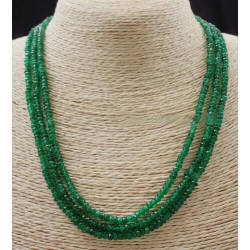GENUINENATURAL 3 Rows 2X4mm FACETED GREEN EMERALD ABACUS BEADS NECKLACE17-19" AA