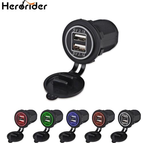 Herorider USB Power Outlet 4.2A Car Charger Dual Socket Adapter Motorcycle USB Charger Cigarette Socket For Motorcycle Car 12v