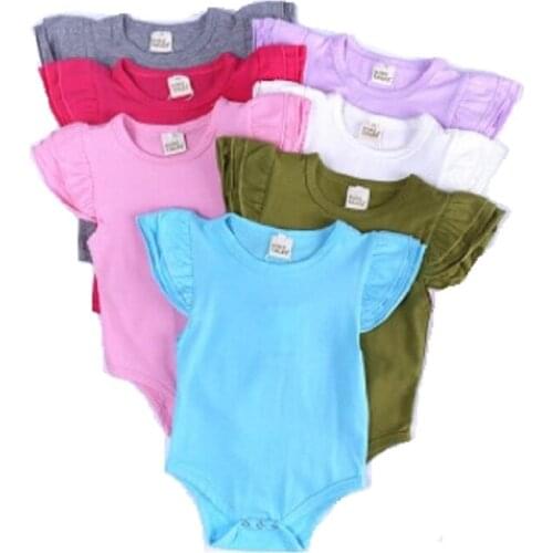 Cotton Newborn Girl Short Sleeve Bodysuit Summer Baby Solid Ruffle Clothes Outfits Kid Infant Boy Girl Jumpsuits