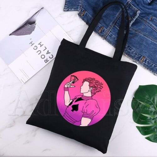 Hisoka Graphic Cartoon Printed Canvas Shoulder Bag Female Harajuku Funny Large-capacity Eco Environmental Shopper Bag Black