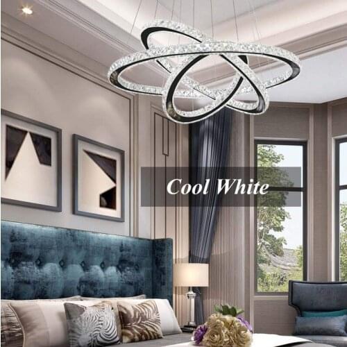 DIY Nordic Modern Crystal Pendant Lights 3 Rings Diameter 27.6+19.7+11.8 Inch Pendant Lamp Led Hanging Lighting for Living Room