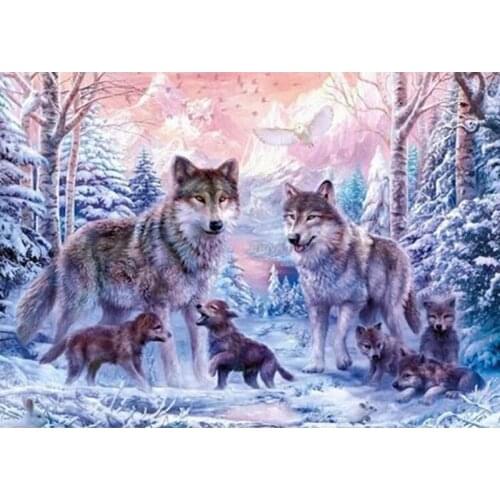 Full Square Round Drill 5D DIY Diamond Embroidery Wolf Animal Cross Stitch Rhinestone Mosaic Painting Handmade Gift