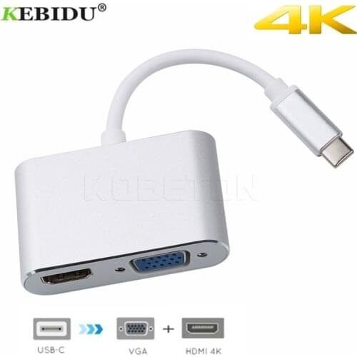 KEBIDU Type C Hub USBC 4K 30 Hz VGA Adapter USB 3.1 Type C USB-C to VGA PD HDMI-compatible Video Converters Adaptor for Macbook