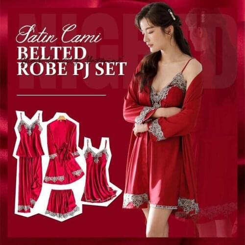 5 Pack Satin Cami Belted Robe PJ Set Women Pajamas Sets Satin Sleepwear Silk Nightwear Pyjama Soild Strap Pijama Dropshipping