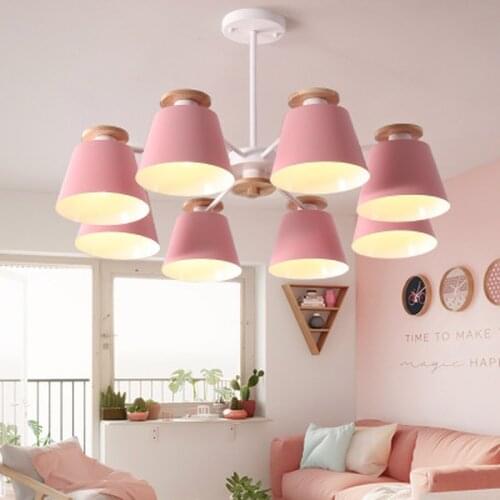 Colorful Chandelier Lighting For Living Room LED Lustre Wooden Hanging Light Modern Chandeliers Bedroom Kitchen Lights