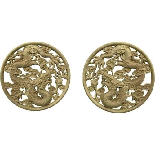 A Pair Diameter 12/15/20/30/40mm Wood Carved Round Onlay Applique Unpainted Frame Door Decal Working carpenter Chinese Dragon