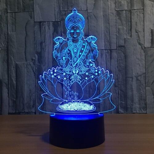 Lotus Guanyin Bodhisat 3D Night Lights Led Lampara Bedside Nightlight 7 Colors Bulbing Lamp Home nightlights Decorative
