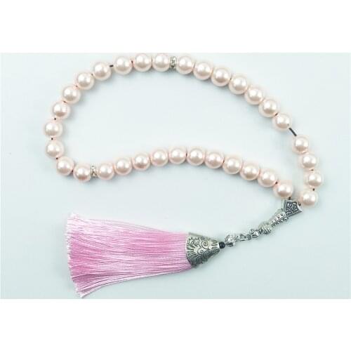 Tesbih Store 10mm pink color crystal pearl beads with tassel Prayer Beads Tasbih Misbaha Islamic for women