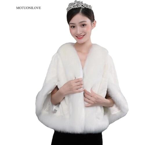 2020 New Women Bolero Bridal Coat Faux Fur Wrap Jacket Wedding Cape Bridal Shawl Fur Cape Winter Ivory White Short Bridal Cloaks