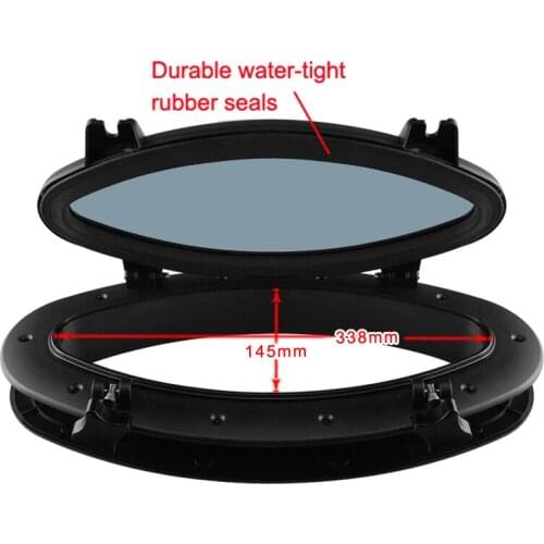Boat Oval Porthole Window w/ ABS Plastic & 4mm Tempered Glass - 400x200mm/15.75x7.87inch (Black)