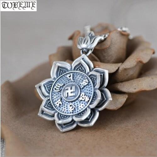 100% 925 Silver Tibetan Six Words Pendant 925 Sterling Buddhist OM Mantra Pendant Tibetan Pendant Good Luck Amulet