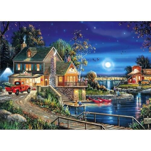Full Square/Round 5D DIY Diamond Painting "Moonlight & House" pictures of Rhinestones Diamond Embroidery wall decoration FG1786
