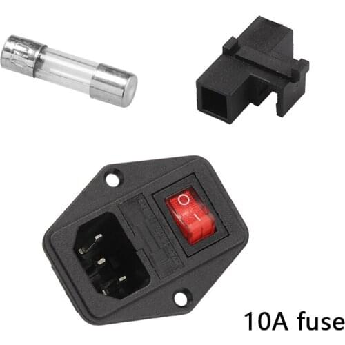 AC Power Socket with 10A Fuse with Rocker Switch AC Socket 3 Terminal Power Socket with Fuse Holder Connector