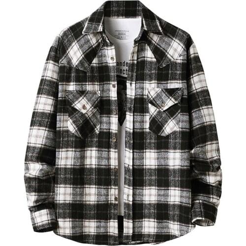 Mens Fashion Heavyweight Plaid Cotton Casual Shirt 2020 Autumn Long Sleeve Button Up Shirt Men Hip Hop Streetwear Brand Shirts