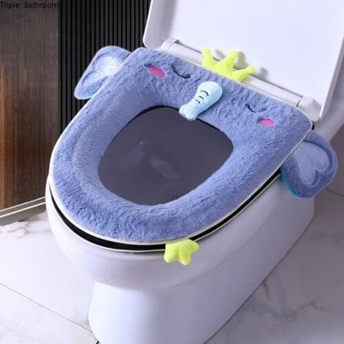 With Zipper Warm Soft Toilet Seat Cover Plush Household Bathroom Washable Winter Waterproof WC Mat Seat Toilet Accessories