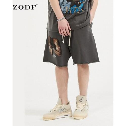 ZODF New 2021 Men Soft Cotton Shorts Hip Hop Print Loose Drawstring Chic Summer Breathable Shorts Brand Pants HY0017