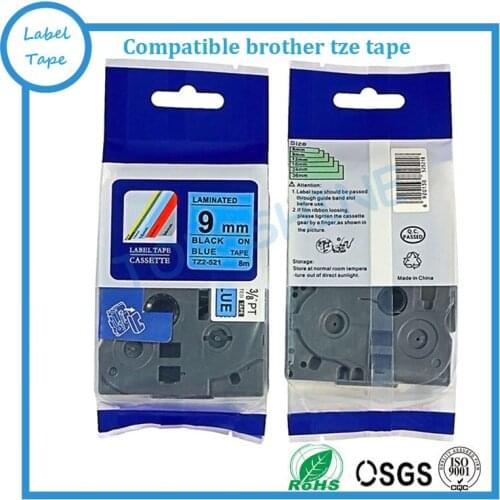 Compatible Black on Blue 9mm TZe-521 TZ-521 tz521 tze521 tze laminated label tapes for Brother Ptouch label printers