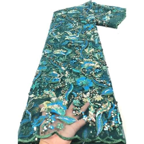 High Quality African Lace Fabric French Mesh Embroidery 3D Sequined Tulle Lace Fabric For Nigeria Party Dress RF4748