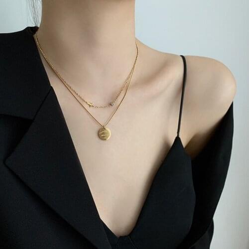 YUNLI 2021 Light Luxury Style Fashion Necklace Design Sense High-Level Wild Simple Round Card Sweater Chain Trendy Party Jewelry