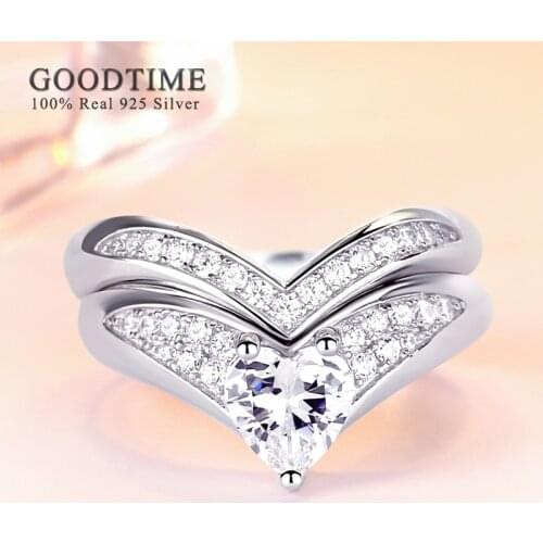 Luxury Ring Set For Women 925 Sterling Silver Wedding Bride Ring Love Heart Zircon Rhinestone Ring Engagement Silver Jewelry