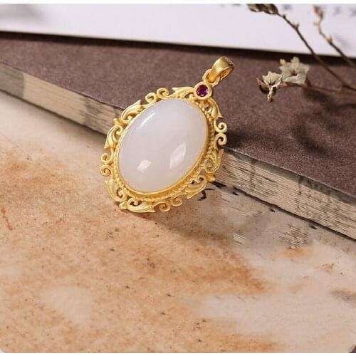 S925 Sterling Silver Gold-plated Inlaid Natural Hetian Jade And White Jade Personalized Ladies Pendant
