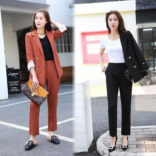 Set female 2018 spring new temperament fashion small suit jacket +loose straight pants elegant casual two-piece simple wild suit