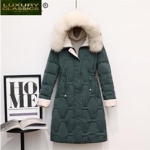 Female Winter Down Jacket Real Raccoon Fur Hooded Clothes 2021 Korean Warm Duck Down Coat Women Down Overcoat Hiver W1723
