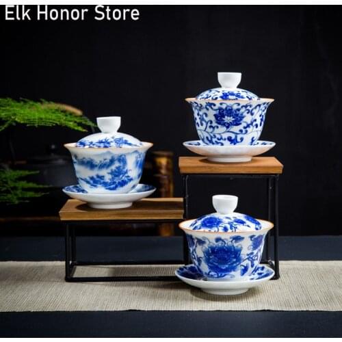 180ml Retro Ceramic Gaiwan Teacup handmade Flower pattern Tea tureen Bowl Chinese luxury Porcelain Teaware Accessories Drinkware