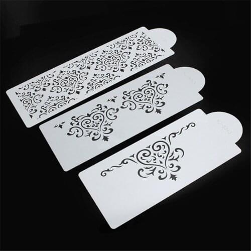 3pcs/set Heart Crown Lace Flower Stencils Cake Border Fancy Embossing Hollow Model Reusable Drawing Template Cake Spray Mold