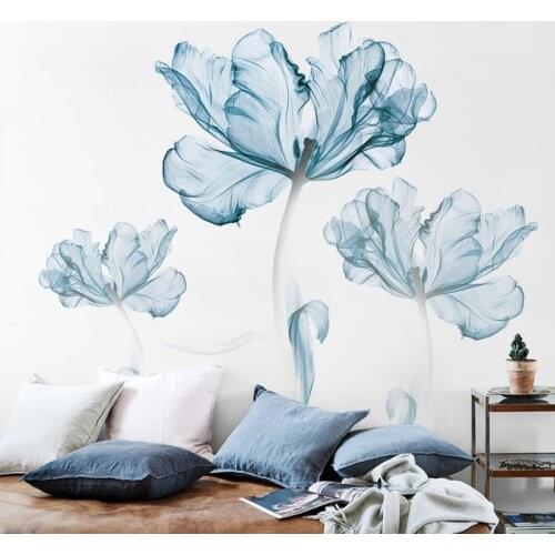 3D Three-dimensional Wall Stickers Modern Home Decoration Nordic Blue Flower Stickers Bedroom Living Room Art Poster Wall Decor