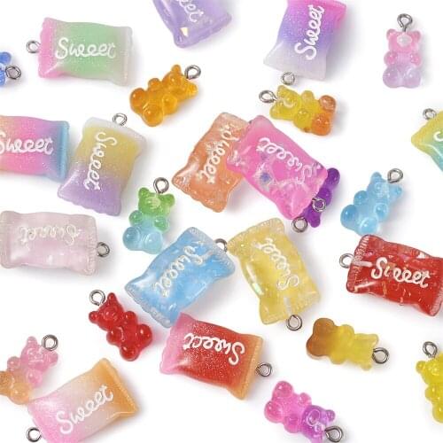 64pcs Kawaii Cute Resin Candy Bear Pendant Charms for DIY Earring Key Chain Jewelry Making Accessories