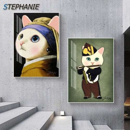 Abstract Prank Famous Painting Modern Flute Boy Canvas Art Big Wall Art Picture for Living Room Pearl Earrings Girl Poster Print