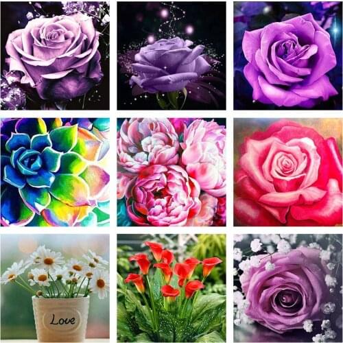 100% DIY 5D Diamond Mosaic Diamond Painting Cross Stitch Floral Baskets Kit Diamonds Embroidery round Drill Home Decor flower